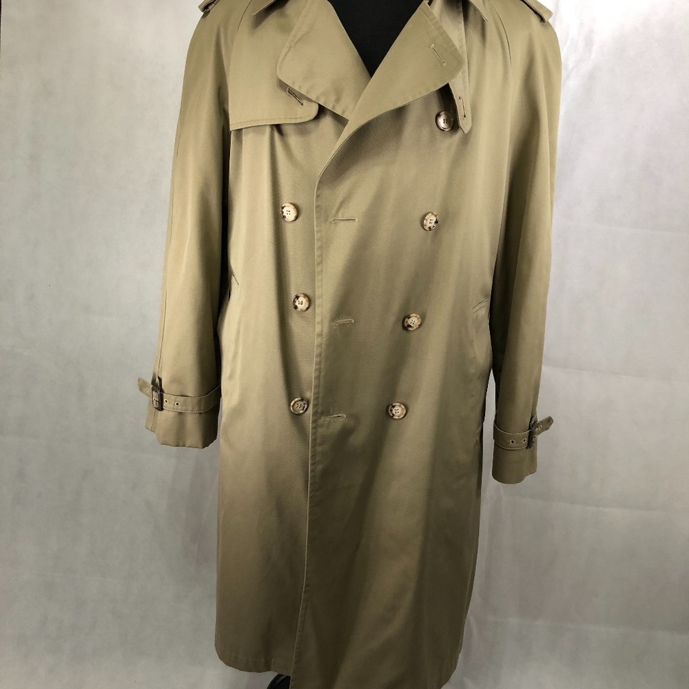 Austin Manor Mens VTG Belted Trench Over Coat Beige Removable Lining Sz 42R